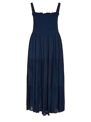 Yours Curve Blue Shirred Strappy Tiered Maxi Dress - Image 5 of 5