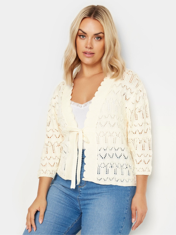 Yours Curve White Crochet Tie Front Shrug - Image 1 of 5