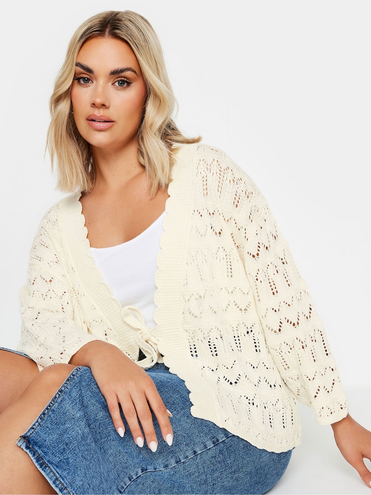 Yours Curve White Crochet Tie Front Shrug - Image 1 of 10 Yours Curve White Crochet Tie Front Shrug - Image 1 of 10