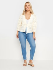 Yours Curve White Crochet Tie Front Shrug - Image 2 of 5