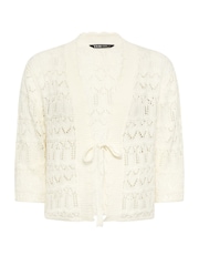 Yours Curve White Crochet Tie Front Shrug - Image 5 of 5