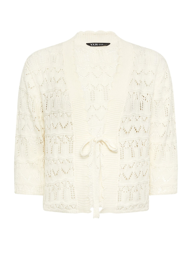 Yours Curve White Crochet Tie Front Shrug - Image 5 of 5