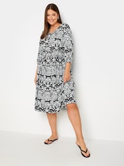 Yours Curve Black/White V-Neck Midaxi Dress - Image 1 of 5