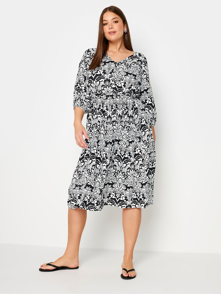 Yours Curve Black/White V-Neck Midaxi Dress - Image 2 of 5