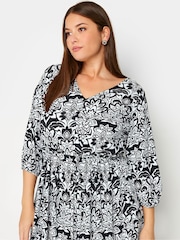 Yours Curve Black/White V-Neck Midaxi Dress - Image 4 of 5