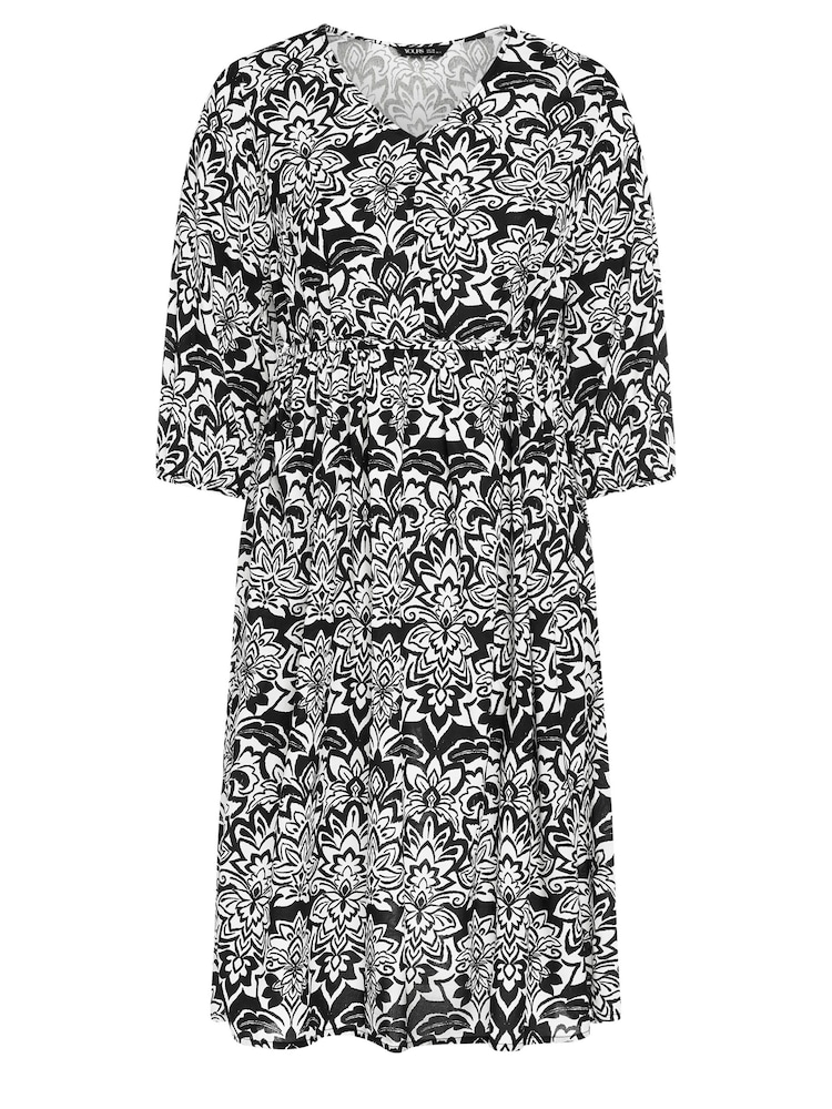 Yours Curve Black/White V-Neck Midaxi Dress - Image 5 of 5