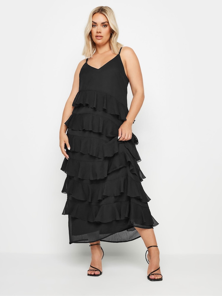 Yours Curve Black Frill Maxi Dress - Image 1 of 5
