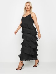 Yours Curve Black Frill Maxi Dress - Image 2 of 5