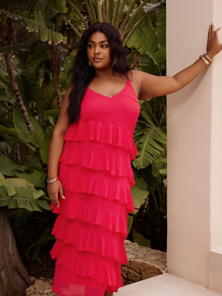 Rojo - Yours Curve Frill Maxi Dress - Imagen 1 de 7 Rojo - Yours Curve Frill Maxi Dress - Imagen 1 de 7