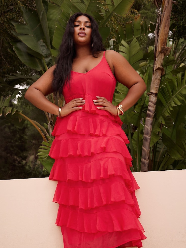 Rojo - Yours Curve Frill Maxi Dress - Imagen 2 de 7 Rojo - Yours Curve Frill Maxi Dress - Imagen 2 de 7