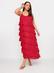 Yours Curve Red Frill Maxi Dress - Image 4 of 7