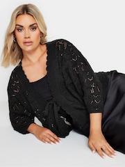 Yours Curve Black Crochet Tie Front Shrug - Image 1 of 5