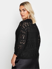 Yours Curve Black Crochet Tie Front Shrug - Image 3 of 5