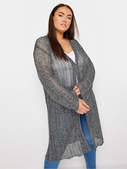 Yours Curve Black Midi Pointelle Cardigan - Image 1 of 5