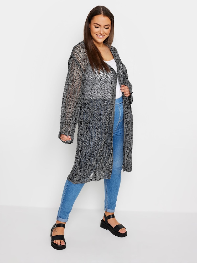Yours Curve Black Midi Pointelle Cardigan - Image 2 of 5