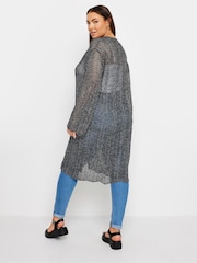 Yours Curve Black Midi Pointelle Cardigan - Image 3 of 5