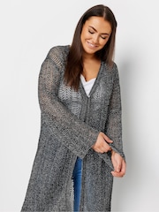 Yours Curve Black Midi Pointelle Cardigan - Image 4 of 5