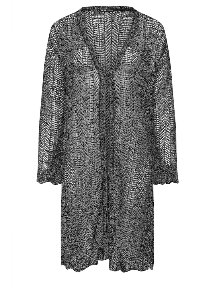 Yours Curve Black Midi Pointelle Cardigan - Image 5 of 5