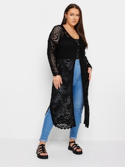 Yours Curve Black Maxi Crochet Cardigan - Image 1 of 5