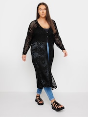 Yours Curve Black Maxi Crochet Cardigan - Image 2 of 5