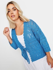 Yours Curve Blue Crochet Tie Front Shrug - Image 1 of 5