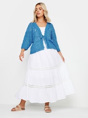 Yours Curve Blue Crochet Tie Front Shrug - Image 2 of 5