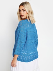 Yours Curve Blue Crochet Tie Front Shrug - Image 3 of 5