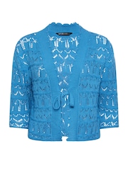 Yours Curve Blue Crochet Tie Front Shrug - Image 5 of 5