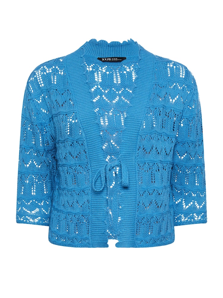 Yours Curve Blue Crochet Tie Front Shrug - Image 5 of 5
