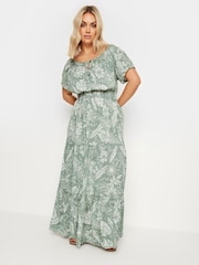 Yours Curve Green Boho Bardot Maxi Dress - Image 2 of 6