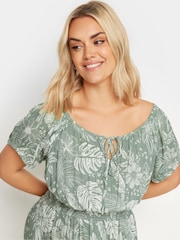 Yours Curve Green Boho Bardot Maxi Dress - Image 3 of 6