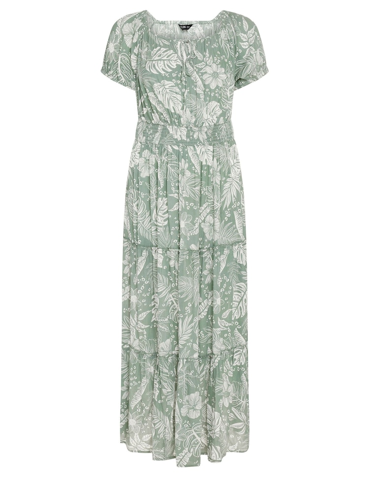 Yours Curve Green Boho Bardot Maxi Dress - Image 6 of 6