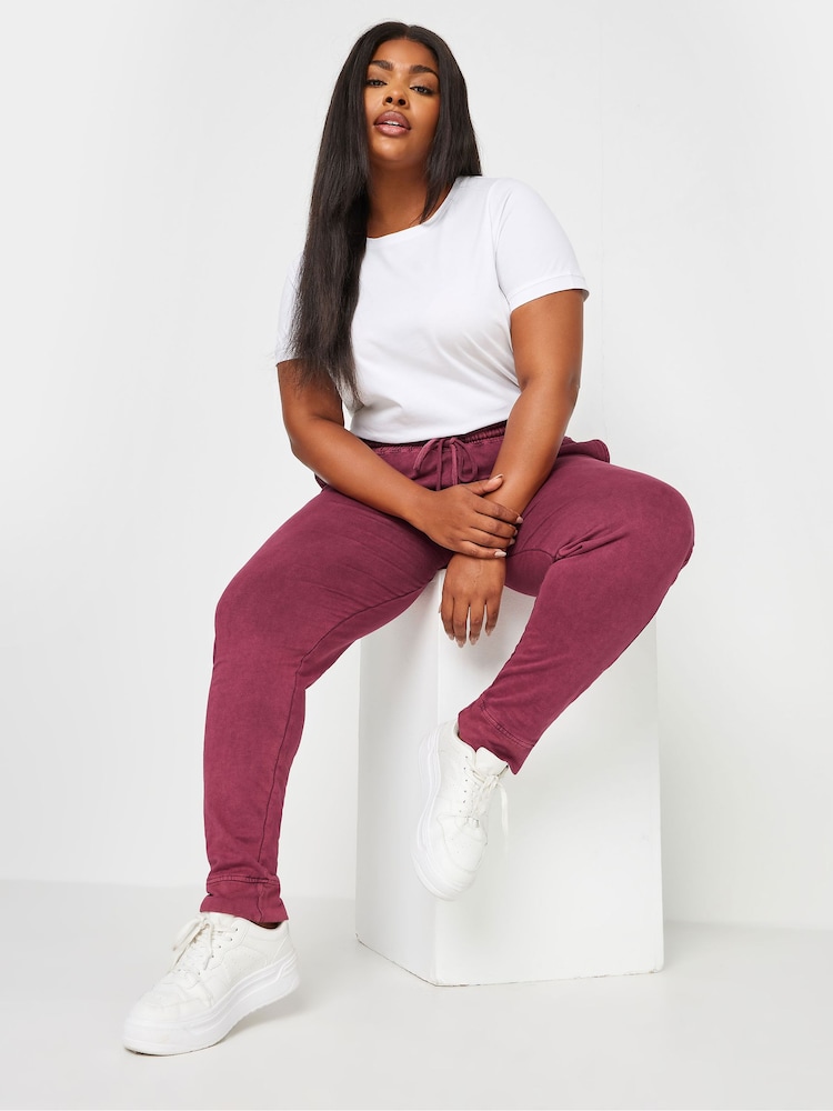 Yours Curve Red YOURS Curve Forest Green Acid Wash Joggers - Image 2 of 5