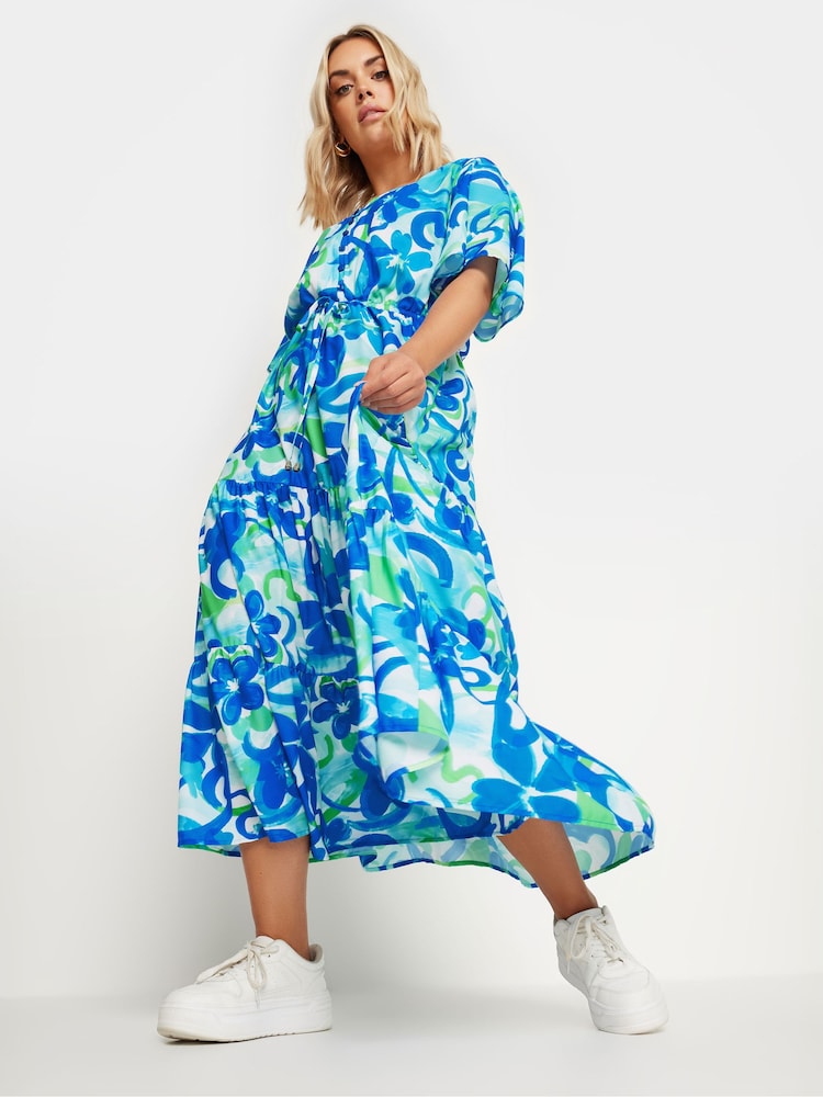 Yours Curve Blue Angel Sleeve Maxi Dress - Image 1 of 6