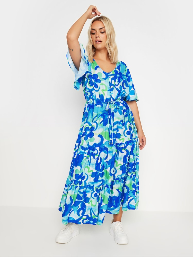 Yours Curve Blue Angel Sleeve Maxi Dress - Image 2 of 6
