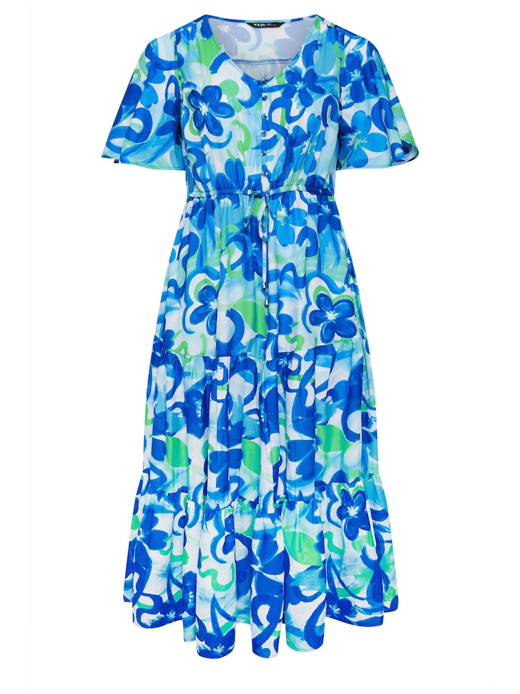 Yours Curve Blue Angel Sleeve Maxi Dress - Image 6 of 6