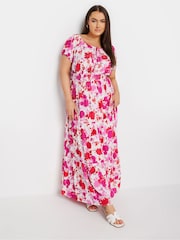 Yours Curve Pink Boho Bardot Maxi Dress - Image 1 of 5