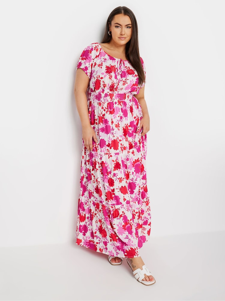 Yours Curve Pink Boho Bardot Maxi Dress - Image 1 of 5