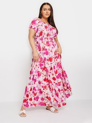 Yours Curve Pink Boho Bardot Maxi Dress - Image 2 of 5