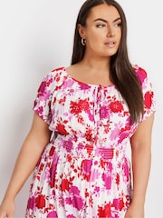 Yours Curve Pink Boho Bardot Maxi Dress - Image 4 of 5
