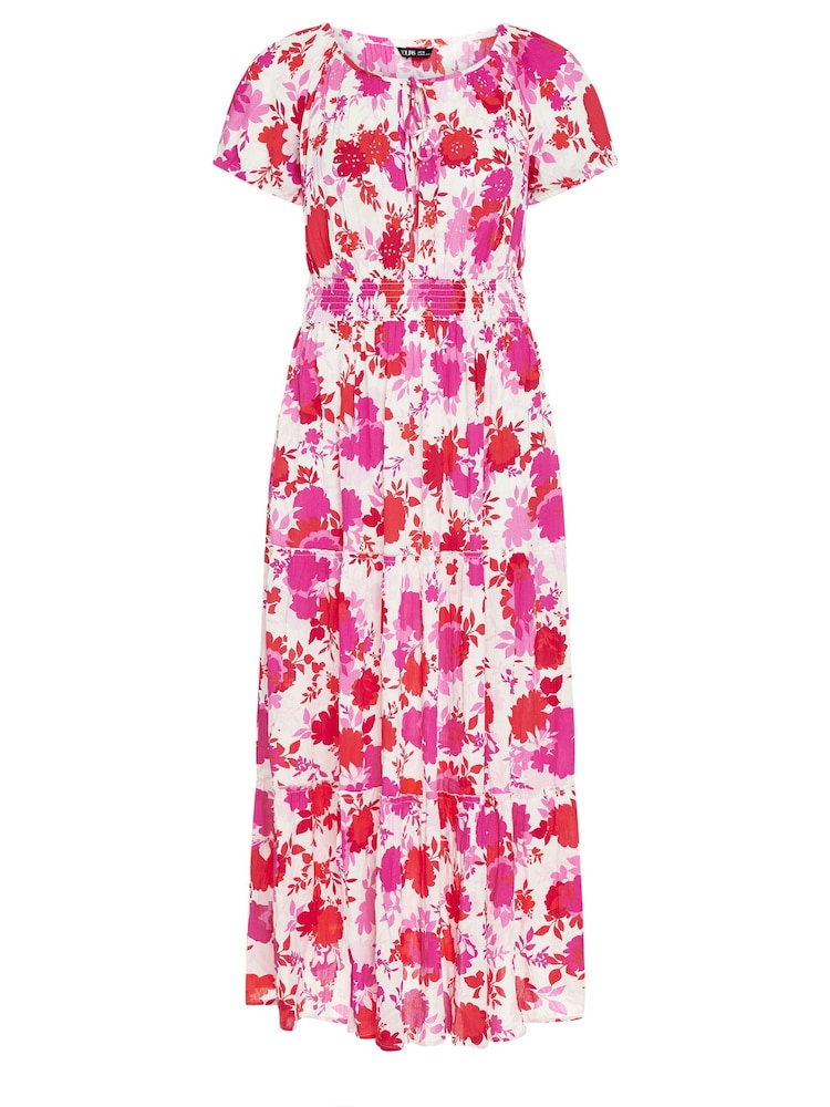 Yours Curve Pink Boho Bardot Maxi Dress - Image 5 of 5