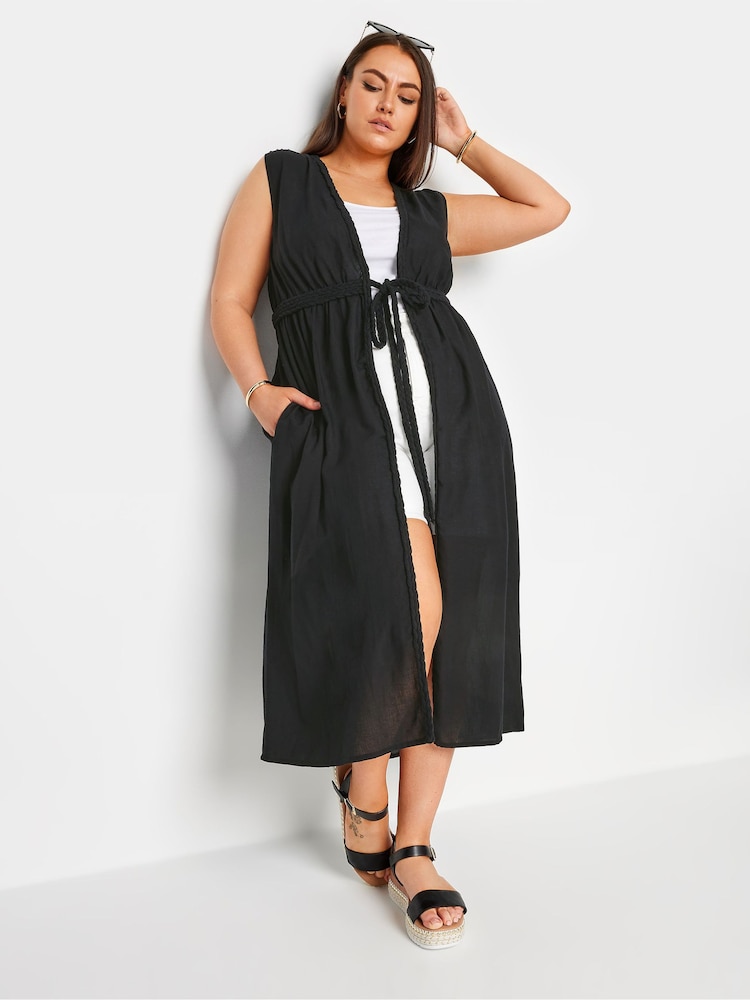 Yours Curve Black LIMITED COLLECTION  Crinke Linen Kimono - Image 1 of 6
