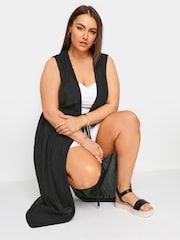 Yours Curve Black LIMITED COLLECTION  Crinke Linen Kimono - Image 4 of 6