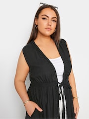 Yours Curve Black LIMITED COLLECTION  Crinke Linen Kimono - Image 5 of 6