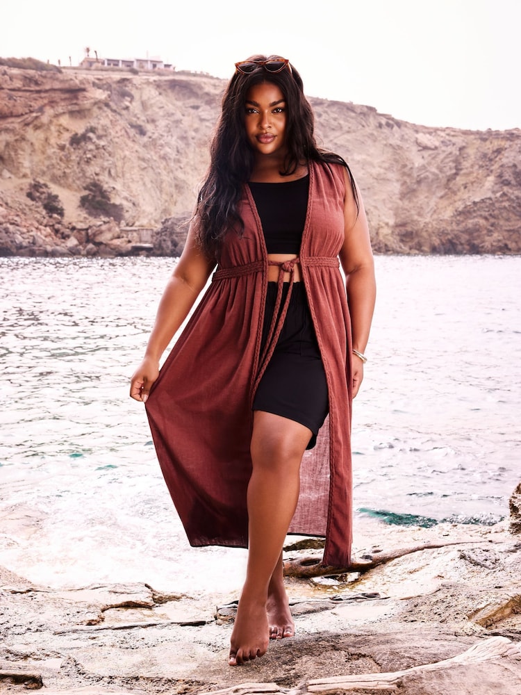 Yours Curve Orange LIMITED COLLECTION  Crinke Linen Kimono - Image 1 of 2