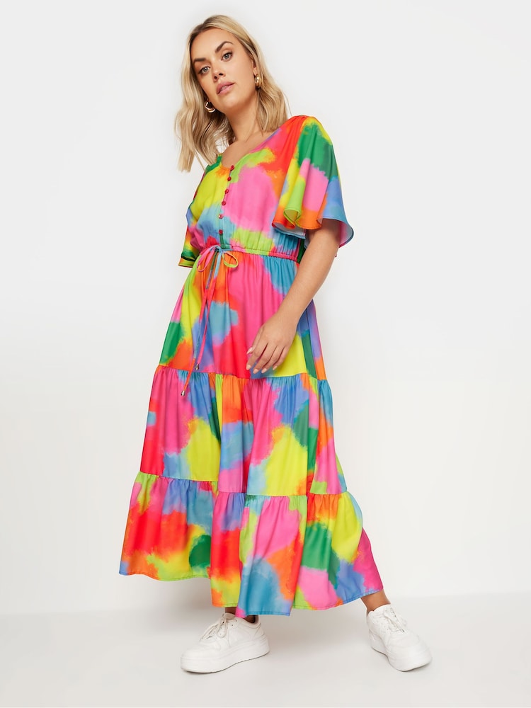 Yours Curve Pink Angel Sleeve Maxi Dress - Image 1 of 5