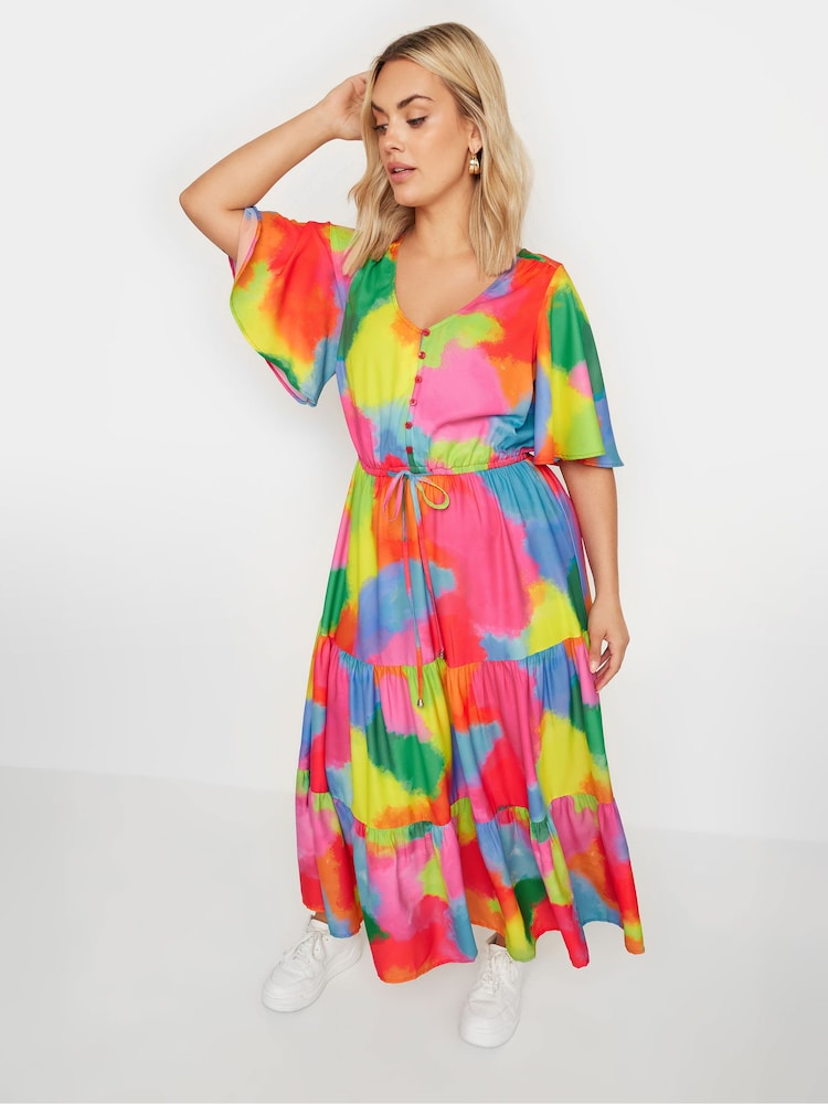 Yours Curve Pink Angel Sleeve Maxi Dress - Image 2 of 5