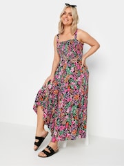 Yours Curve Black Shirred Strappy Tiered Maxi Dress - Image 4 of 7
