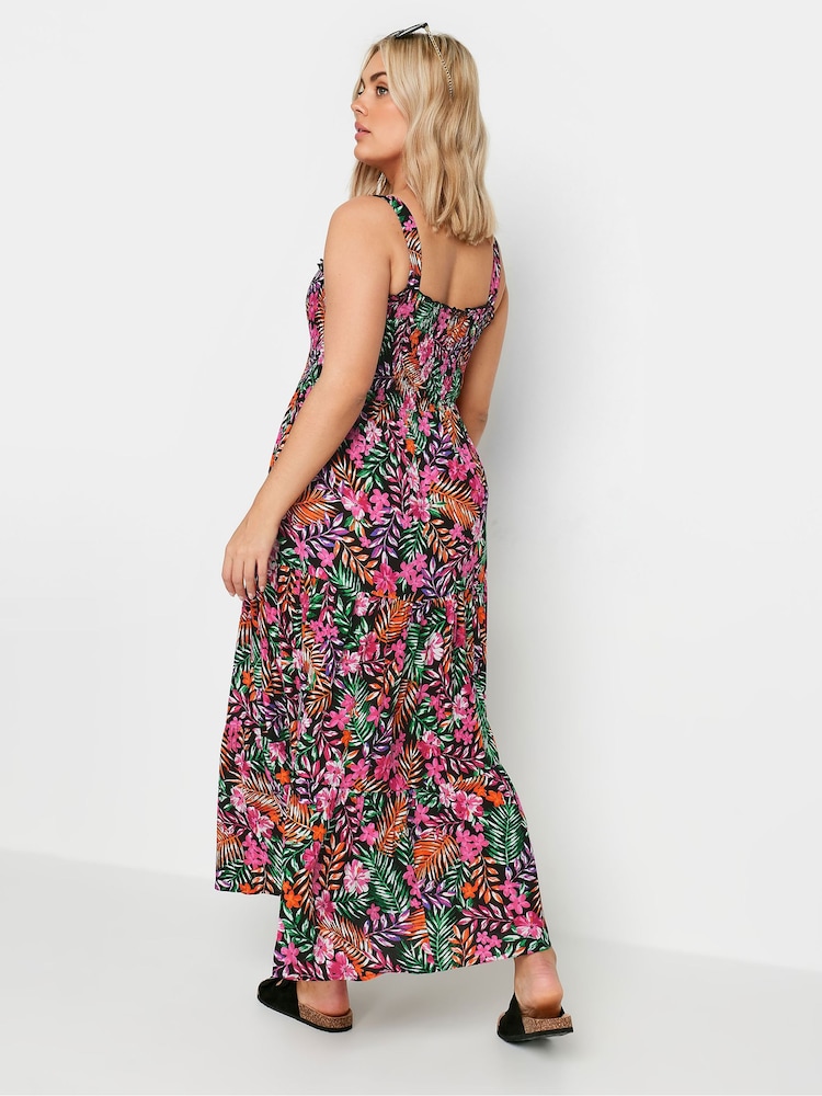 Yours Curve Black Shirred Strappy Tiered Maxi Dress - Image 5 of 7
