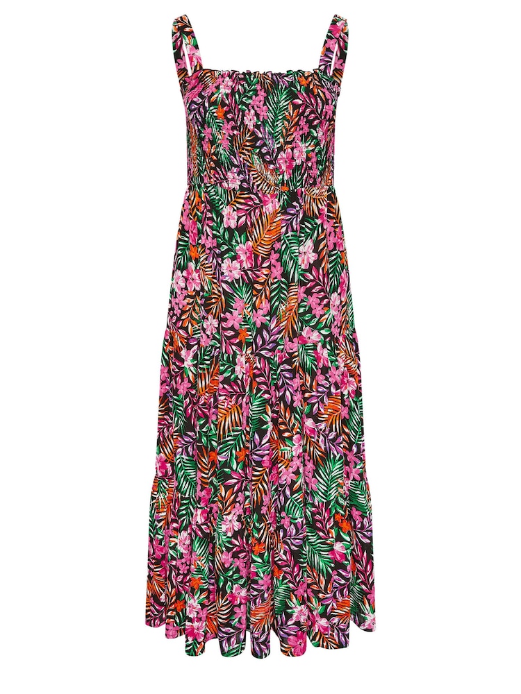 Yours Curve Black Shirred Strappy Tiered Maxi Dress - Image 7 of 7